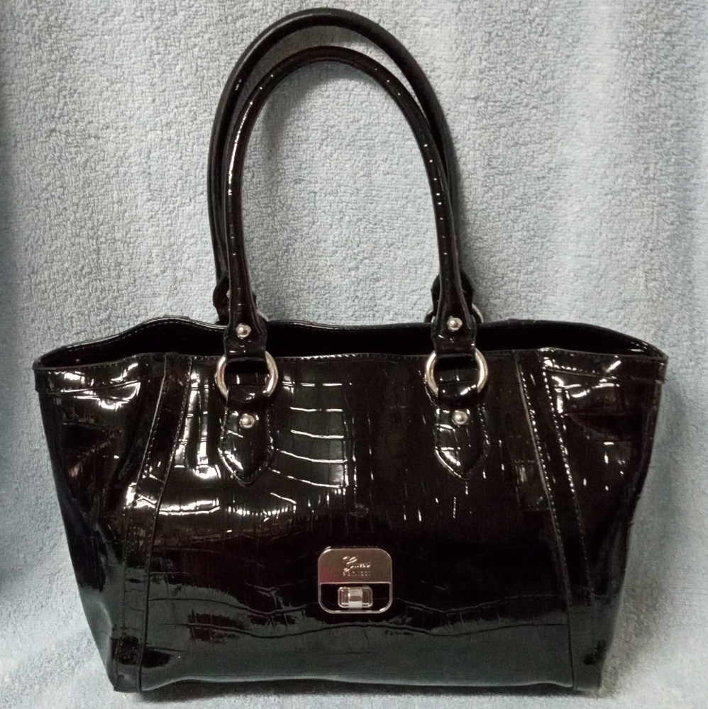 Guess crocodile embossed PVC Vinyl black tote w/shoulder straps clean interior